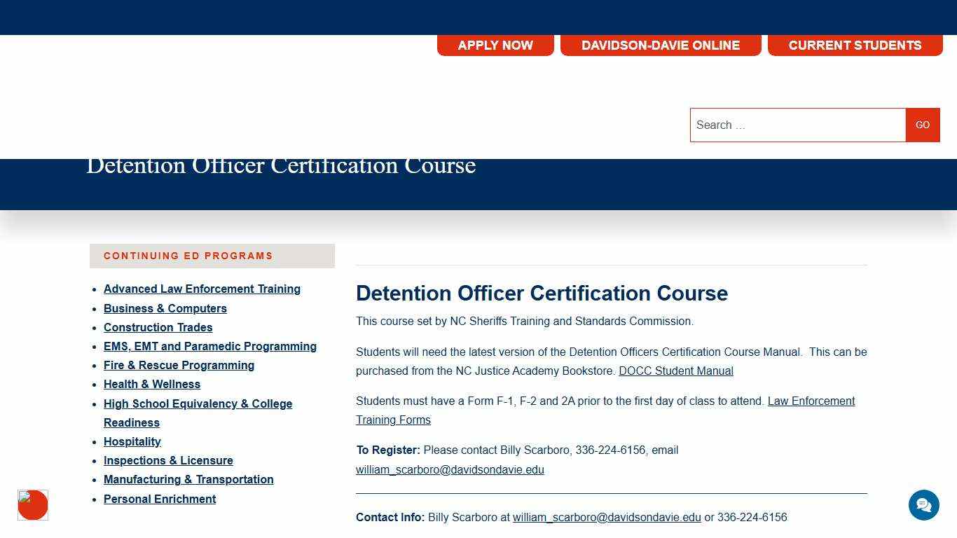 Detention Officer Certification Course - Davidson-Davie Community College
