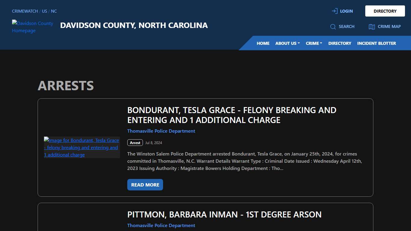 Arrests for Davidson County, North Carolina | CRIMEWATCH